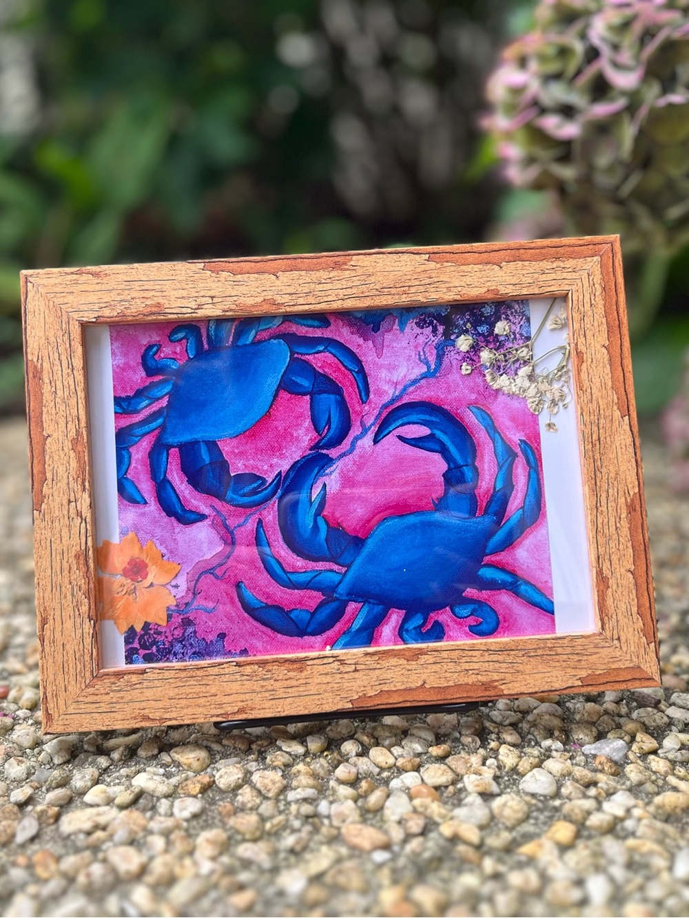 Blue Crab Art Print in Pink Background - Home Accents